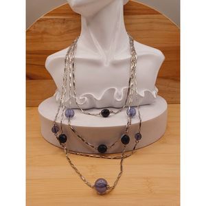 EXPRESS Designer Silver Tone Layered Multistrand Necklace, Crystal Bead Stations